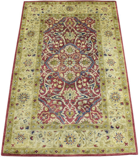 Traditional Red and Camel Hand Tufted 5x8 Wool Area Rug