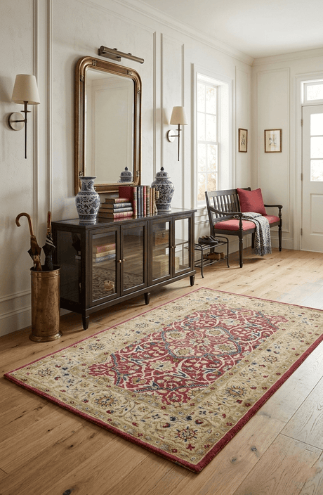 Traditional Red and Camel Hand Tufted 5x8 Wool Area Rug