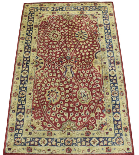 Traditional Red and Gold Hand Tufted 5x8 Wool Area Rug