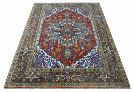 Traditional Rust, Ivory, Beige and Charcoal Multi size Hand knotted Wool Area Rug