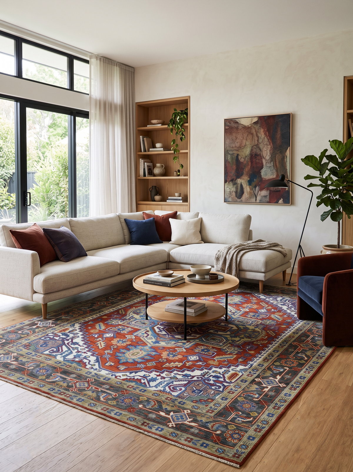 Traditional Rust, Ivory, Beige and Charcoal Multi size Hand knotted Wool Area Rug