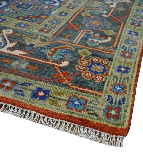 Traditional Rust, Ivory, Beige and Charcoal Multi size Hand knotted Wool Area Rug