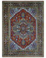 Traditional Rust, Ivory, Beige and Charcoal Multi size Hand knotted Wool Area Rug