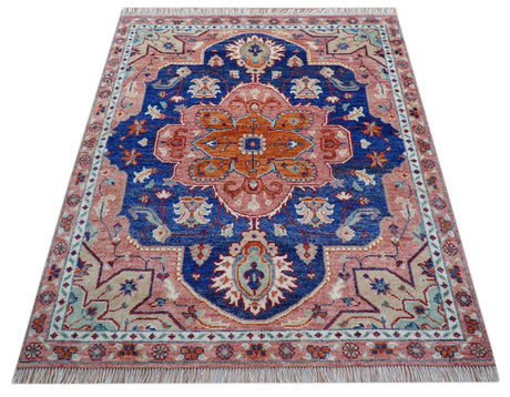 Traditional Serapi Design Blue And Pink Hand Knotted Wool Area Rug