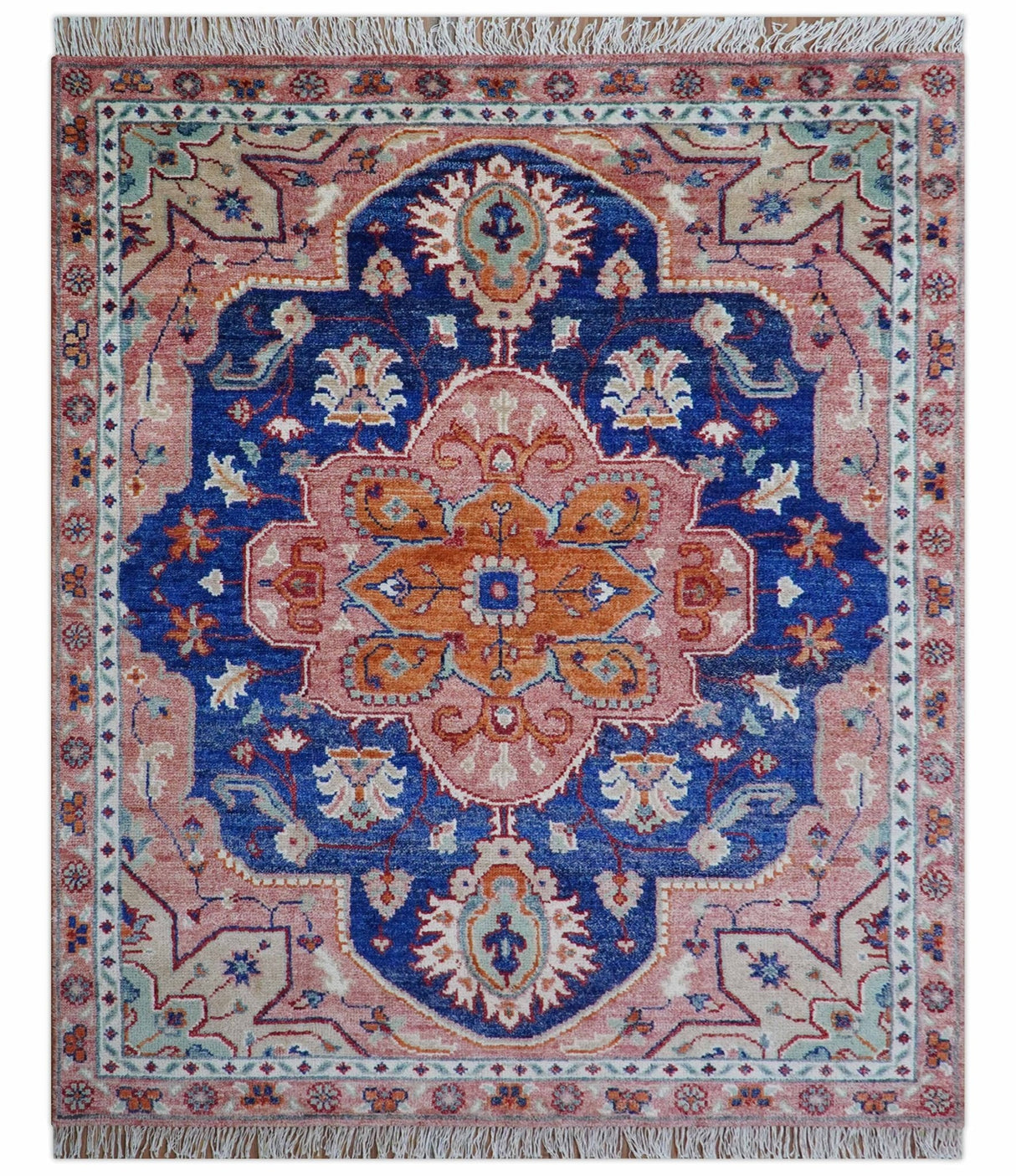 Traditional Serapi Design Blue And Pink Hand Knotted Wool Area Rug