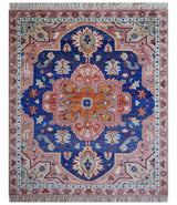 Traditional Serapi Design Blue And Pink Hand Knotted Wool Area Rug
