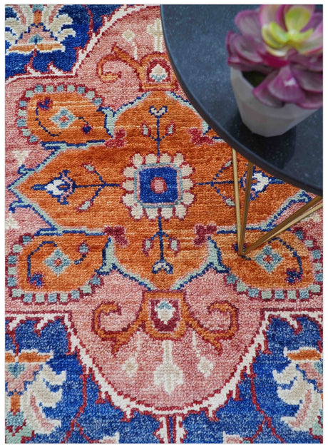 Traditional Serapi Design Blue And Pink Hand Knotted Wool Area Rug