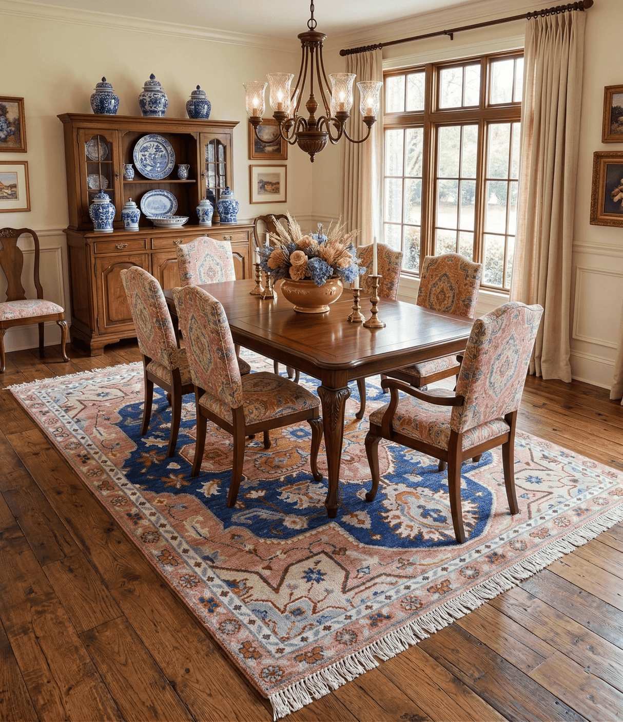 Traditional Serapi Design Blue And Pink Hand Knotted Wool Area Rug