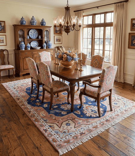 Traditional Serapi Design Blue And Pink Hand Knotted Wool Area Rug
