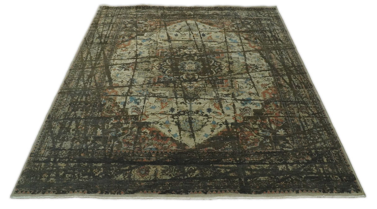 Traditional Serapi Olive Hand Knotted 8x10 Wool Area Rug