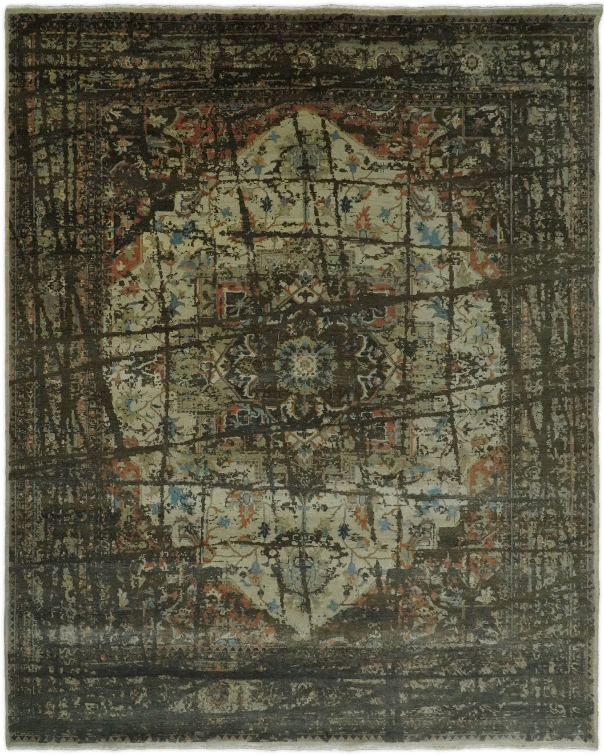 Traditional Serapi Olive Hand Knotted 8x10 Wool Area Rug