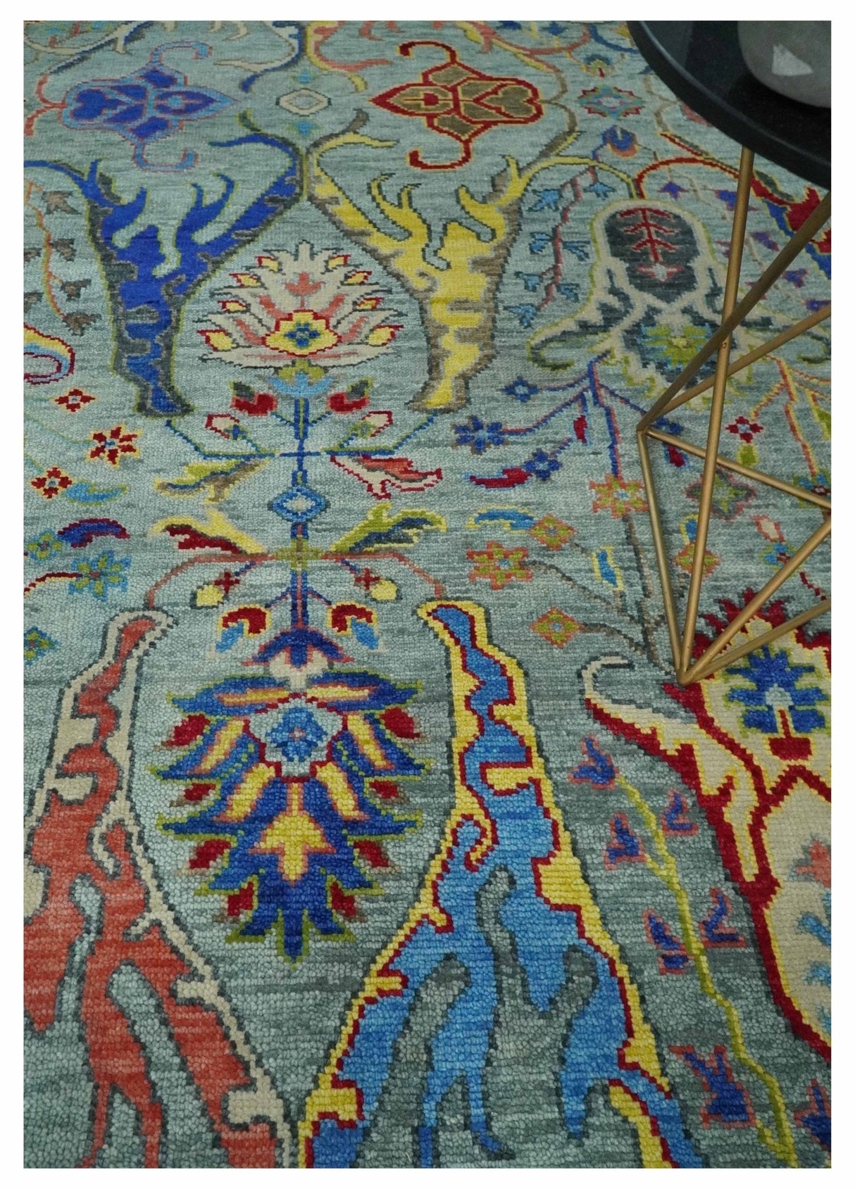 Traditional Silver and Blue Antique Style Colorful Hand knotted wool Area Rug