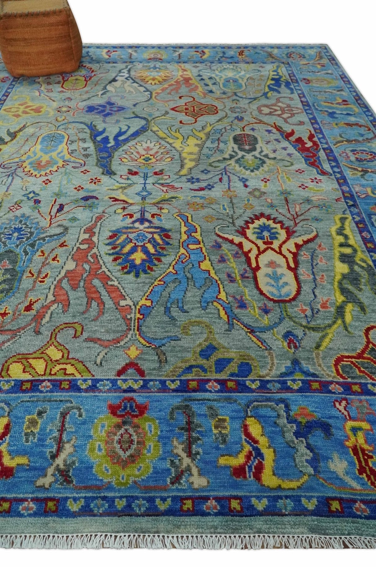 Traditional Silver and Blue Antique Style Colorful Hand knotted wool Area Rug