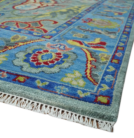 Traditional Silver and Blue Antique Style Colorful Hand knotted wool Area Rug