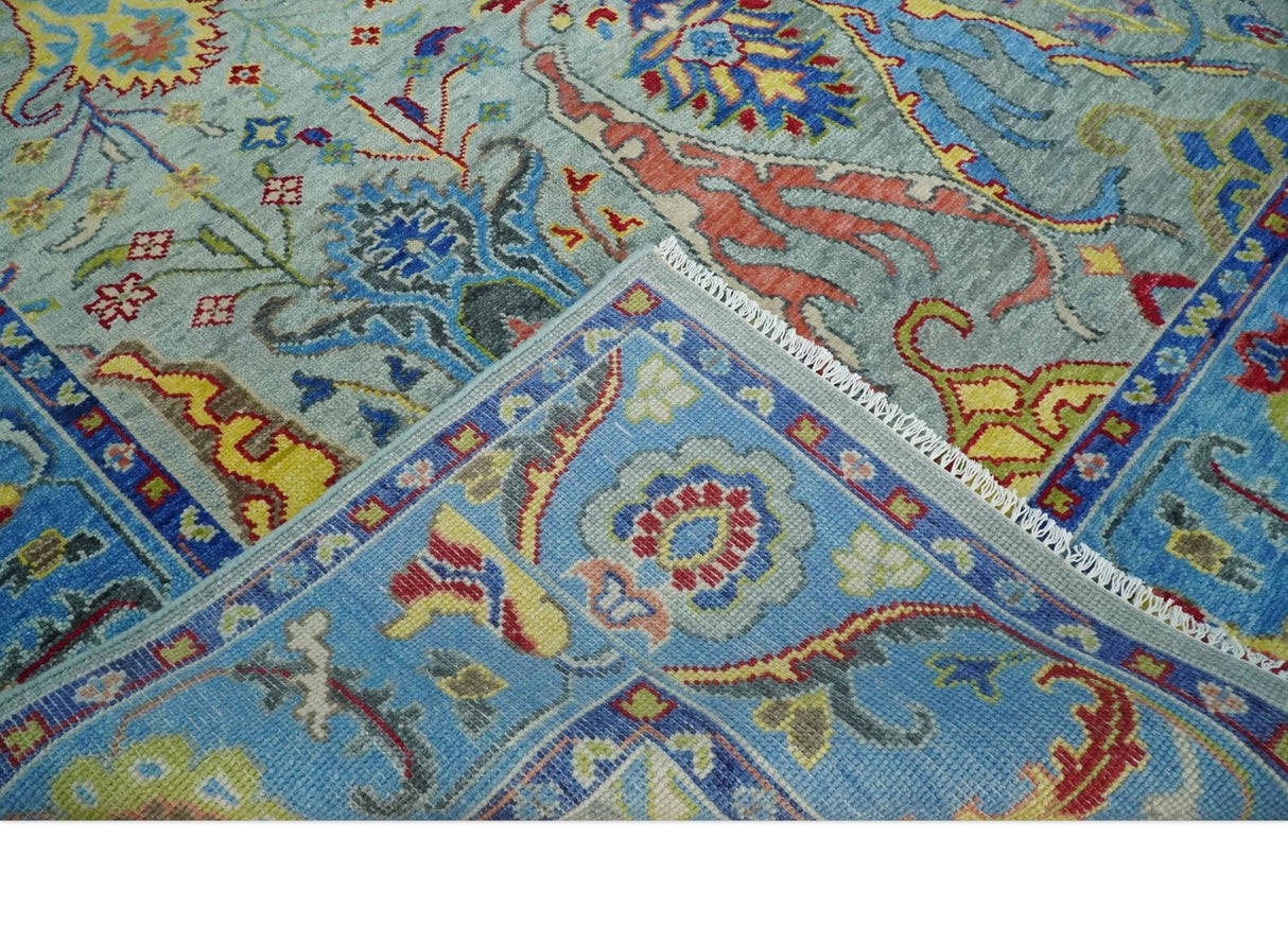 Traditional Silver and Blue Antique Style Colorful Hand knotted wool Area Rug