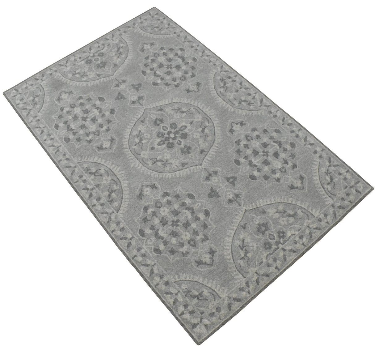 Traditional Silver and Gray Hand Tufted 5x8 Wool Area Rug