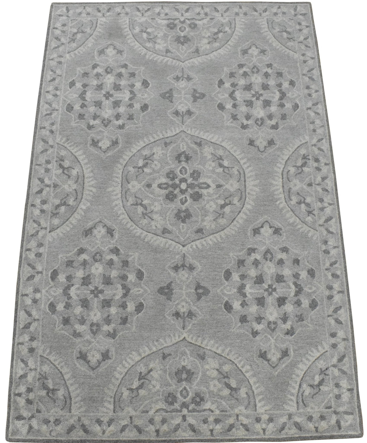 Traditional Silver and Gray Hand Tufted 5x8 Wool Area Rug