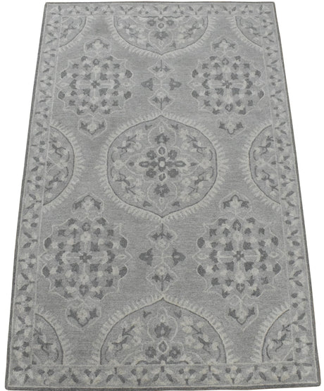 Traditional Silver and Gray Hand Tufted 5x8 Wool Area Rug
