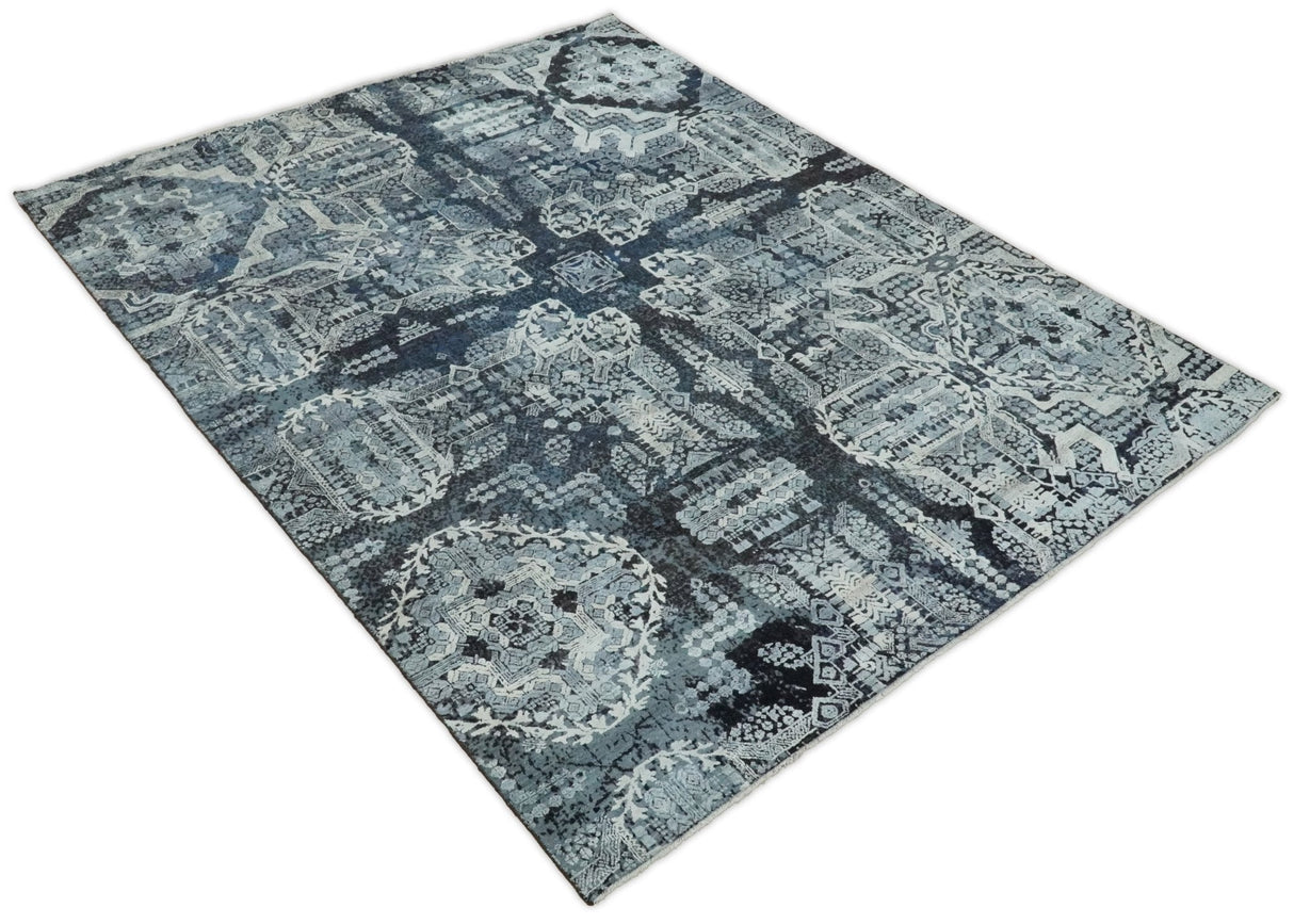 Traditional Style Blue Hand Knotted Wool 8x10 Area Rug