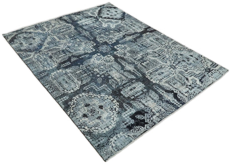 Traditional Style Blue Hand Knotted Wool 8x10 Area Rug