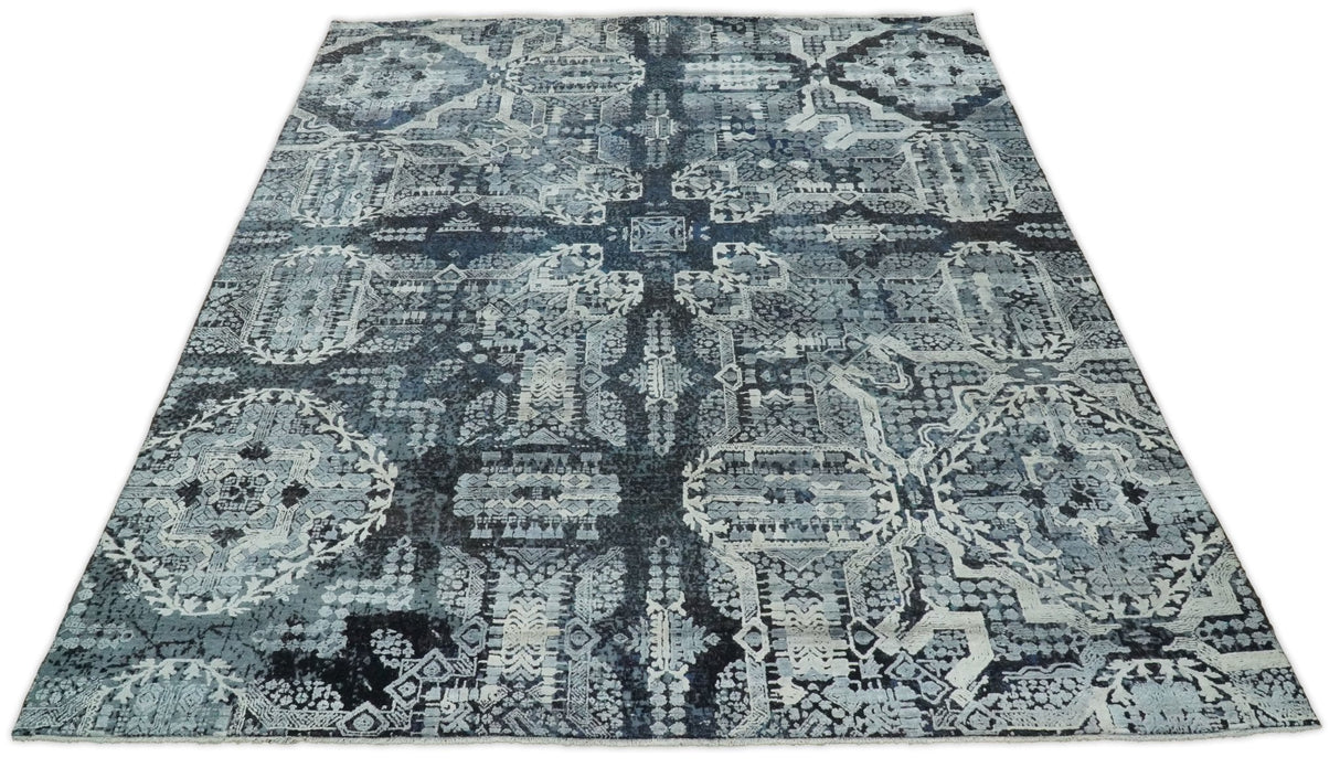 Traditional Style Blue Hand Knotted Wool 8x10 Area Rug