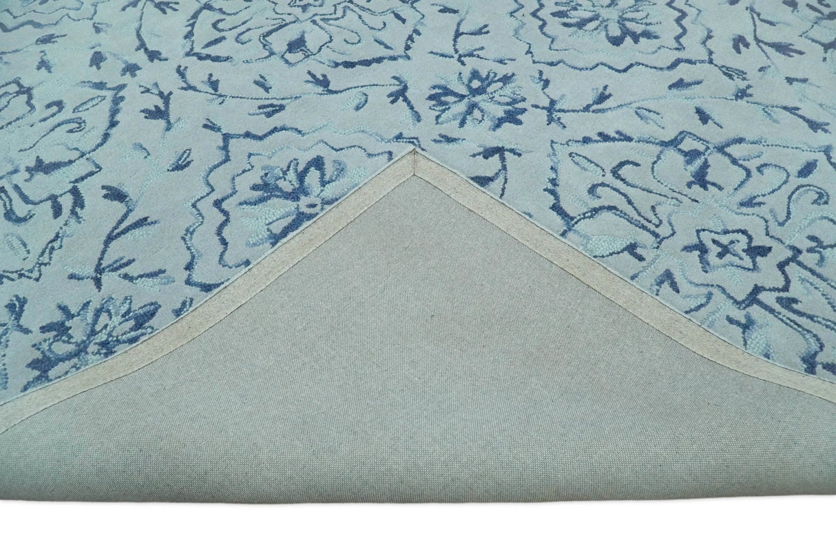 Traditional Style Blue Hand Tufted Wool Area Rug