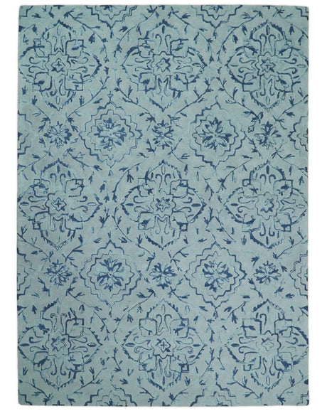 Traditional Style Blue Hand Tufted Wool Area Rug