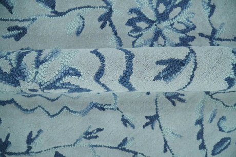 Traditional Style Blue Hand Tufted Wool Area Rug