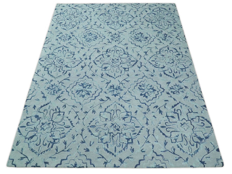 Traditional Style Blue Hand Tufted Wool Area Rug