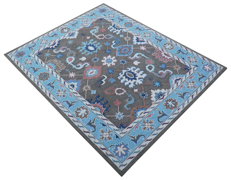 Traditional Style Gray And Blue Hand Tufted Wool Rug
