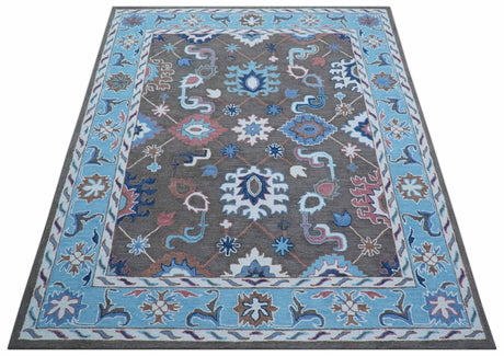 Traditional Style Gray And Blue Hand Tufted Wool Rug