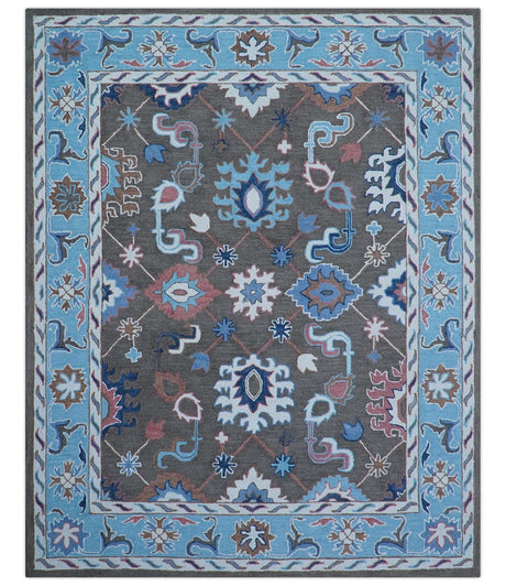 Traditional Style Gray And Blue Hand Tufted Wool Rug