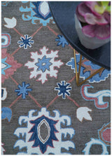 Traditional Style Gray And Blue Hand Tufted Wool Rug