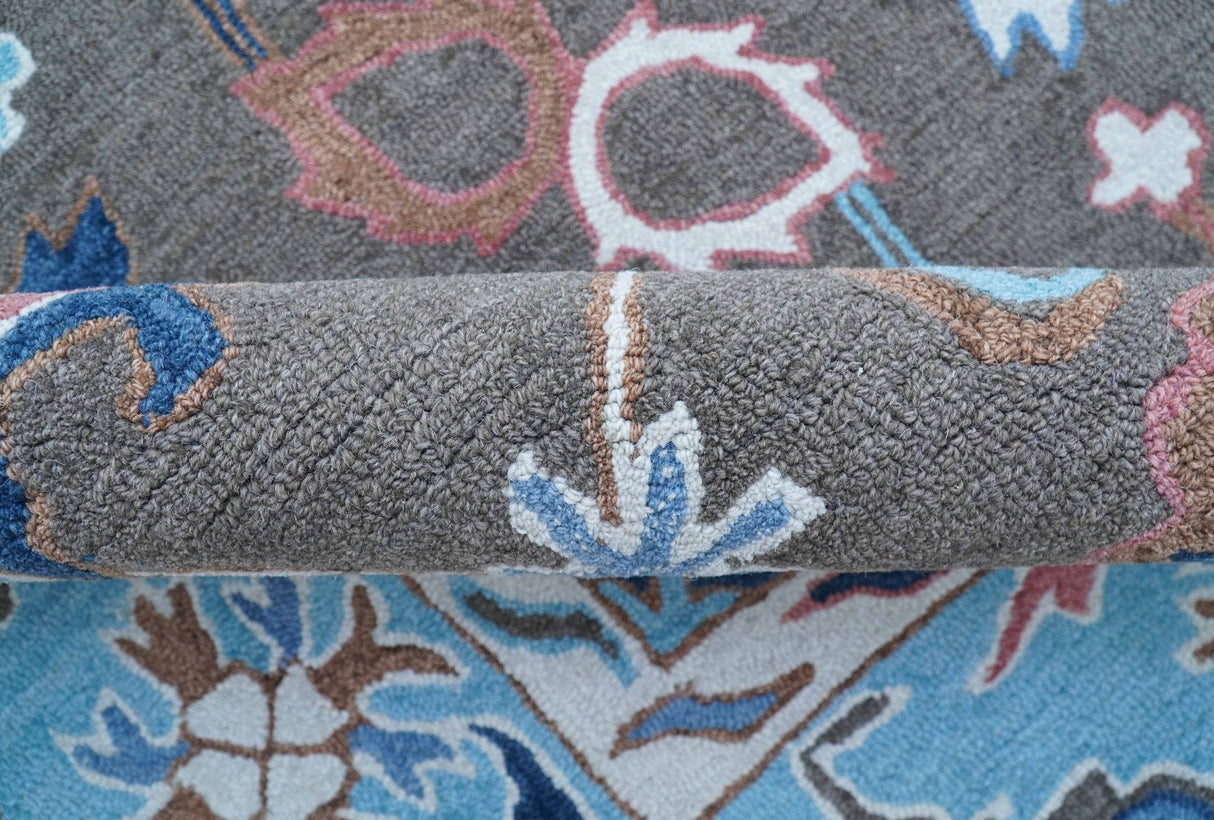 Traditional Style Gray And Blue Hand Tufted Wool Rug