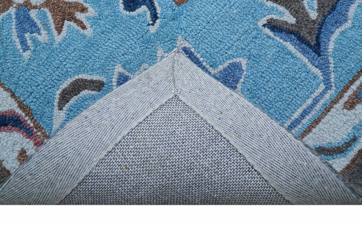Traditional Style Gray And Blue Hand Tufted Wool Rug
