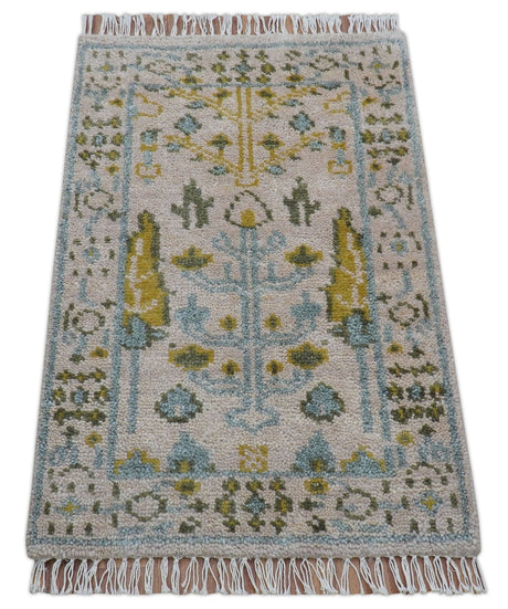 Traditional Tree of life Peach Hand Knotted 2x3 Wool Area Rug