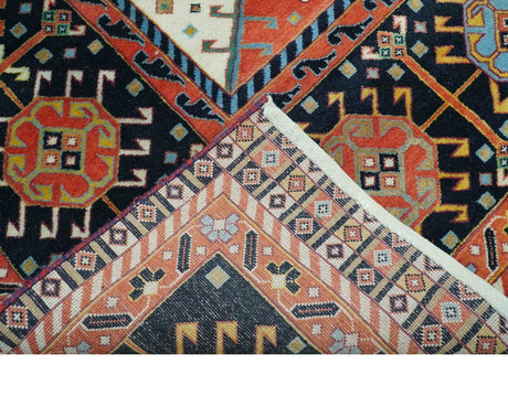 Traditional Tribal Rust And Ivory 8x11 Hand Knotted wool Area Rug
