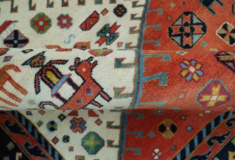 Traditional Tribal Rust And Ivory 8x11 Hand Knotted wool Area Rug
