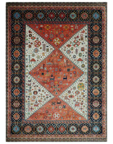Traditional Tribal Rust And Ivory 8x11 Hand Knotted wool Area Rug