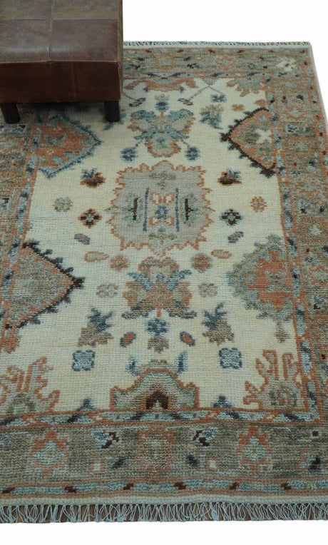 Traditional Turkish Design Beige 4x6 Hand knotted Wool Area Rug