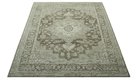 Traditional Turkish Design Beige And Brown Hand Knotted Custom Made wool rug