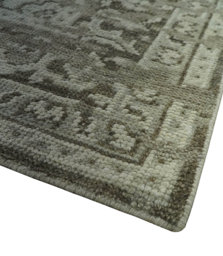 Traditional Turkish Design Beige And Brown Hand Knotted Custom Made wool rug