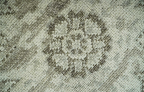 Traditional Turkish Design Beige And Brown Hand Knotted Custom Made wool rug