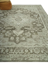 Traditional Turkish Design Beige And Brown Hand Knotted Custom Made wool rug