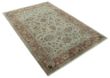 Traditional Turkish Design Beige and Rust 6x8.6 Hand Knotted Wool Area Rug