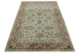 Traditional Turkish Design Beige and Rust 6x8.6 Hand Knotted Wool Area Rug