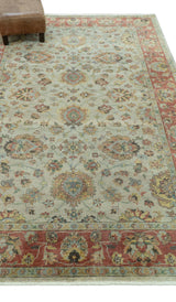 Traditional Turkish Design Beige and Rust 6x8.6 Hand Knotted Wool Area Rug