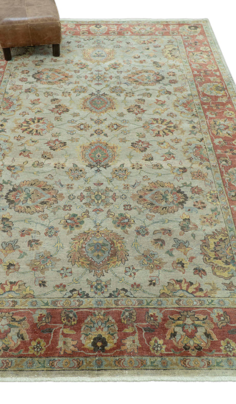 Traditional Turkish Design Beige and Rust 6x8.6 Hand Knotted Wool Area Rug