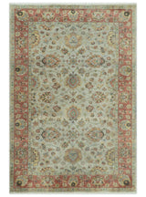 Traditional Turkish Design Beige and Rust 6x8.6 Hand Knotted Wool Area Rug