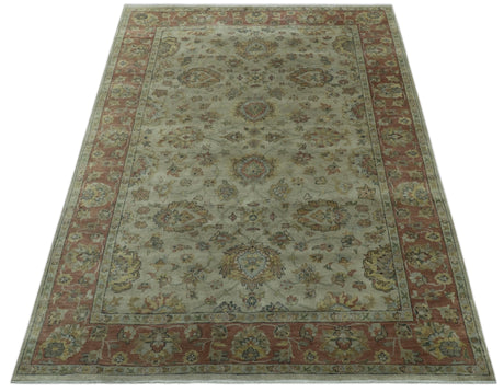 Traditional Turkish Design Beige And Rust 6x9 Hand Knotted Wool Area Rug